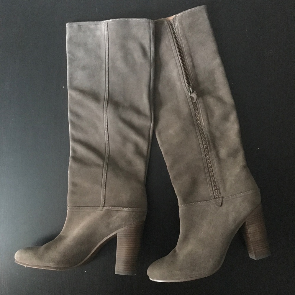 Coach Tall Suede Boots in Taupe Brown